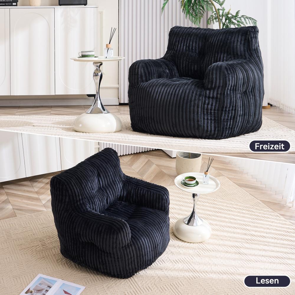 Fauteuil poire noir​ en velours côtelé, rembourrage mousse, chaise lounge confortable, tissu doux, siège salon chambre, design moderne - 5