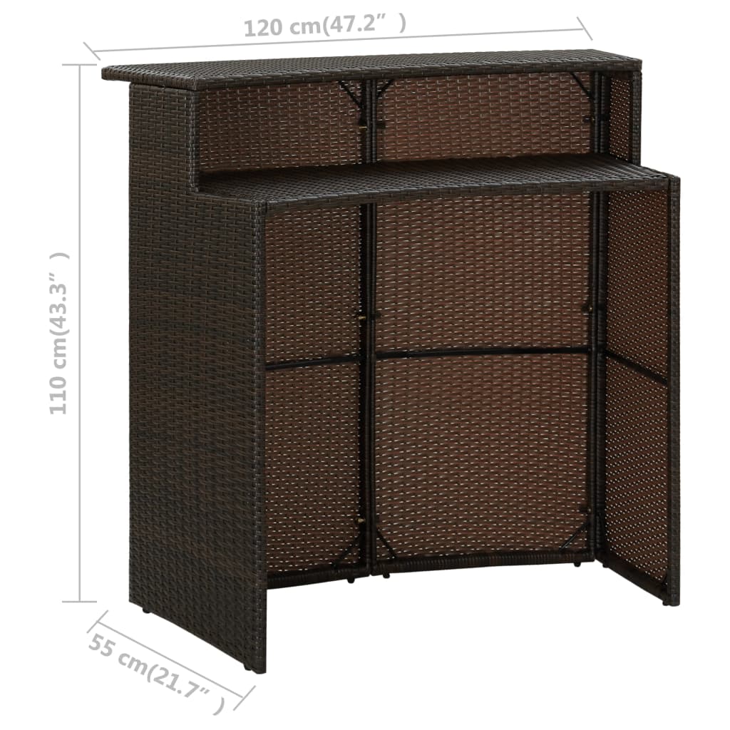 Ensemble de bar de jardin avec coussins 3 pcs Marron vidaXL - 8