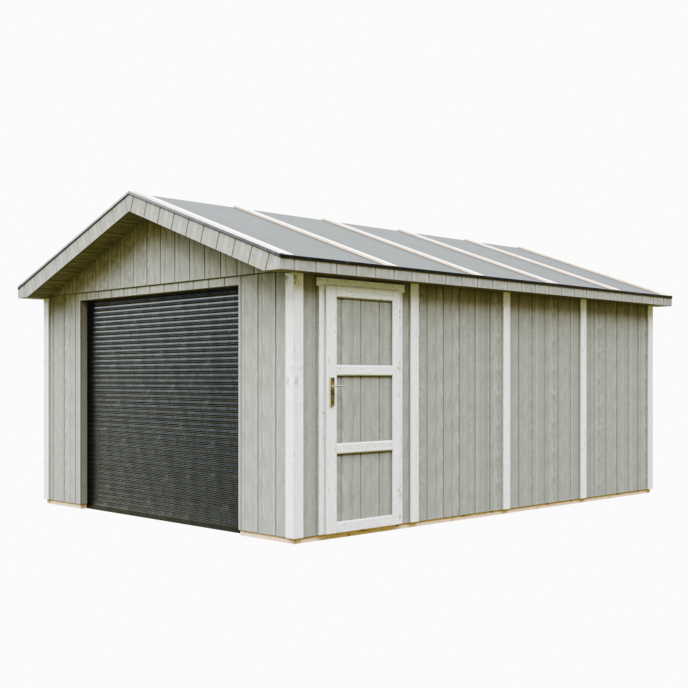 PREMIUM QUALITY garaż 17 m² - Dł. 378 x szer. 530 cm - garaż na samochody, motocykle, rowery, maszyny ogrodnicze - Timbela M991B-TUNDRA GREY
