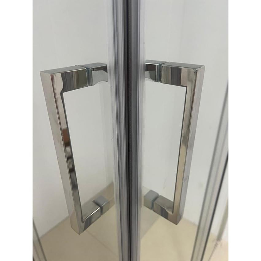 Brodzik Vulcano Line Slim 70x180 cm, biały + kabina prysznicowa 70x180 cm z jedną stałą taflą szkła i centralnym otworem z 4 taflami szkła - FRASCIO