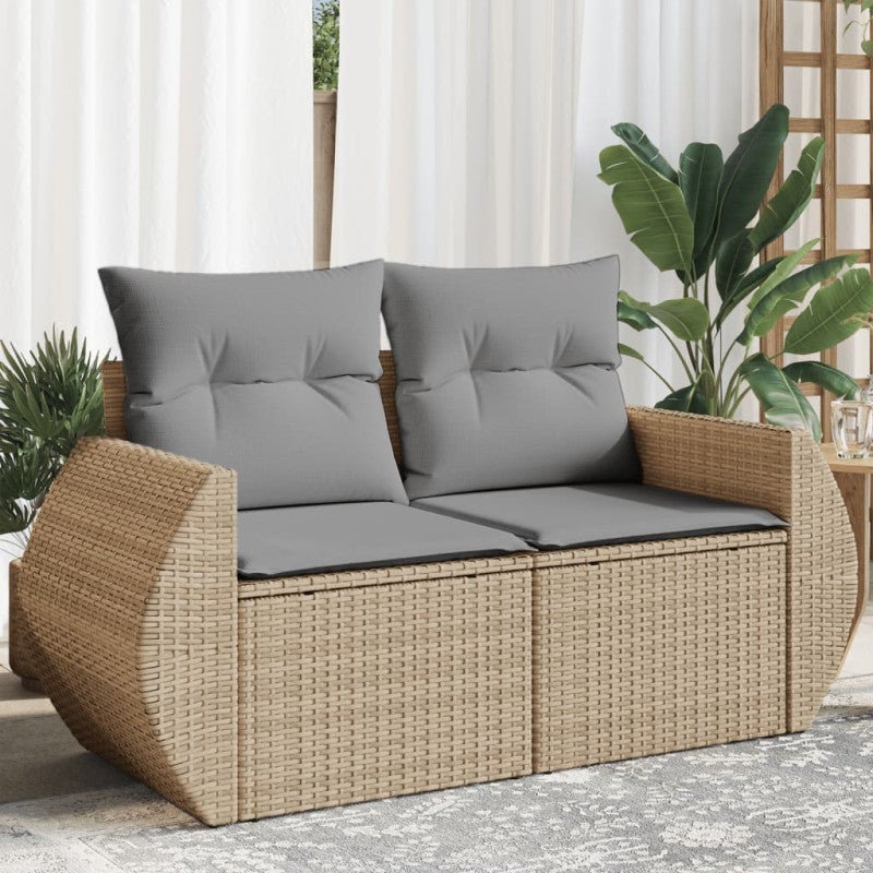 Sofa ogrodowa z poduszkami, 2-osobowa, beżowa, polirattan vidaXL