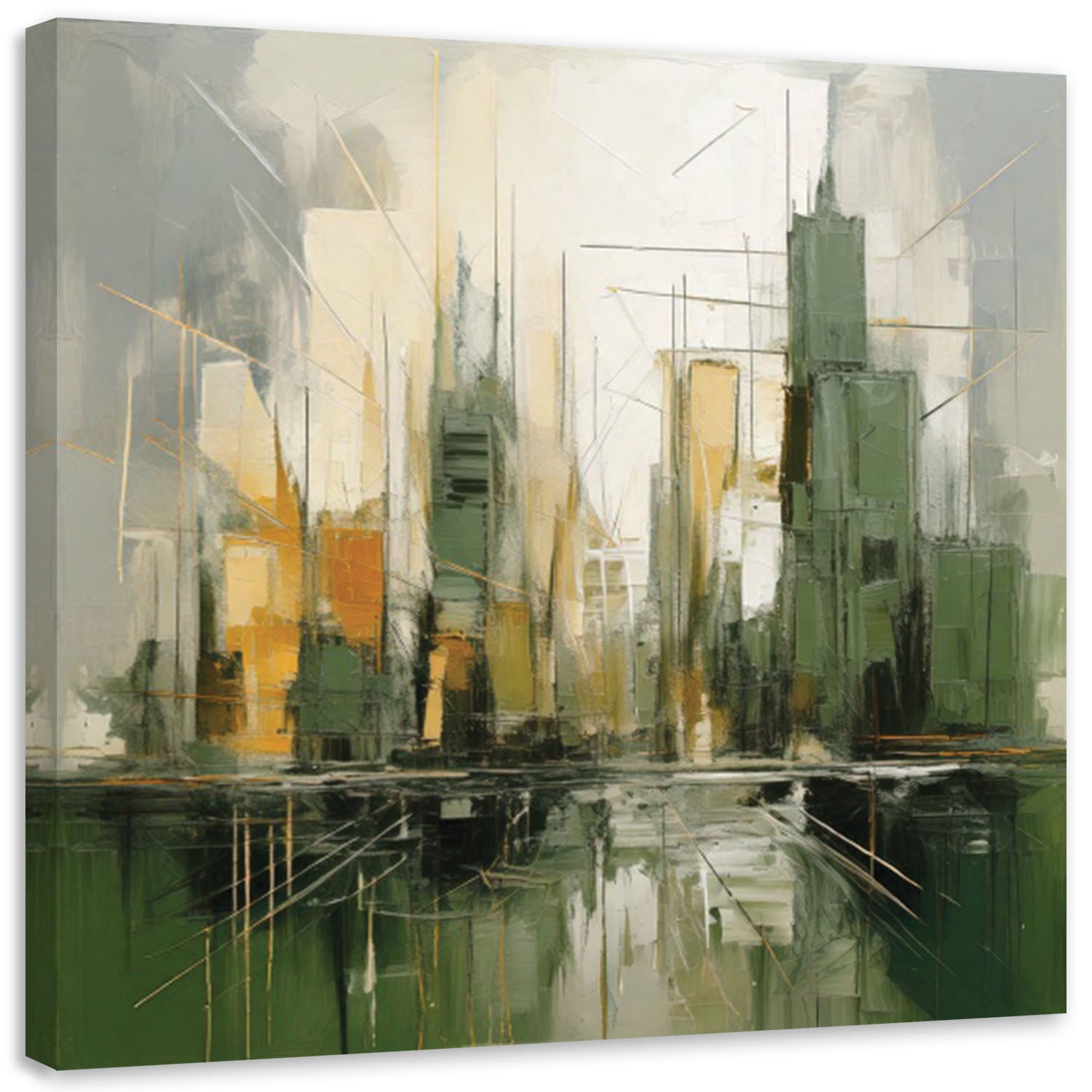 Obraz do salonu, Miasto Abstrakcja Zielenie 50x50