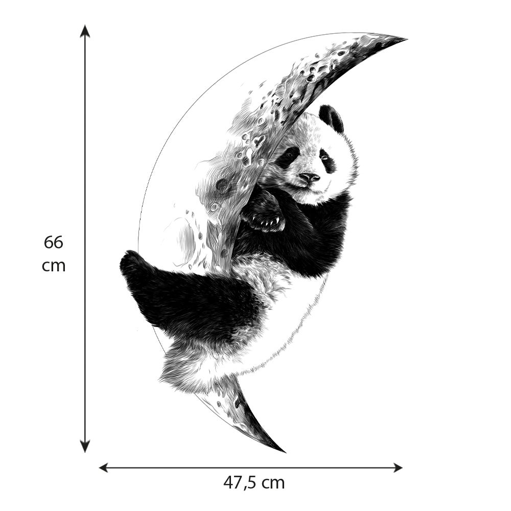 Stickers y vinilos decorativos infantiles, pegatina de panda sobre el dibujo de estilo luna en blanco y negro en lápiz, 68 cm x 48 cm - 5