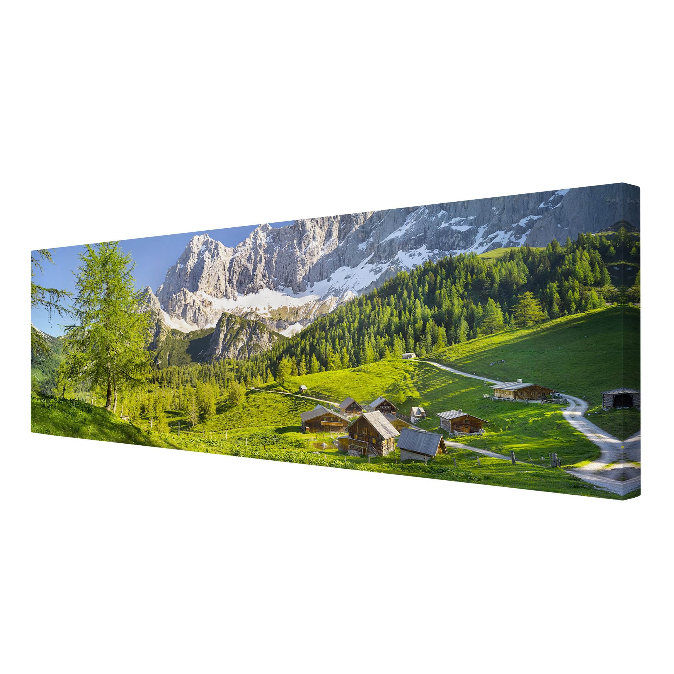 Impression sur toile tableau sur toile châssis vert paysage arbres montagne panorama 85 cuisine chambre à coucher salon couloir 150 x 50 cm - 6