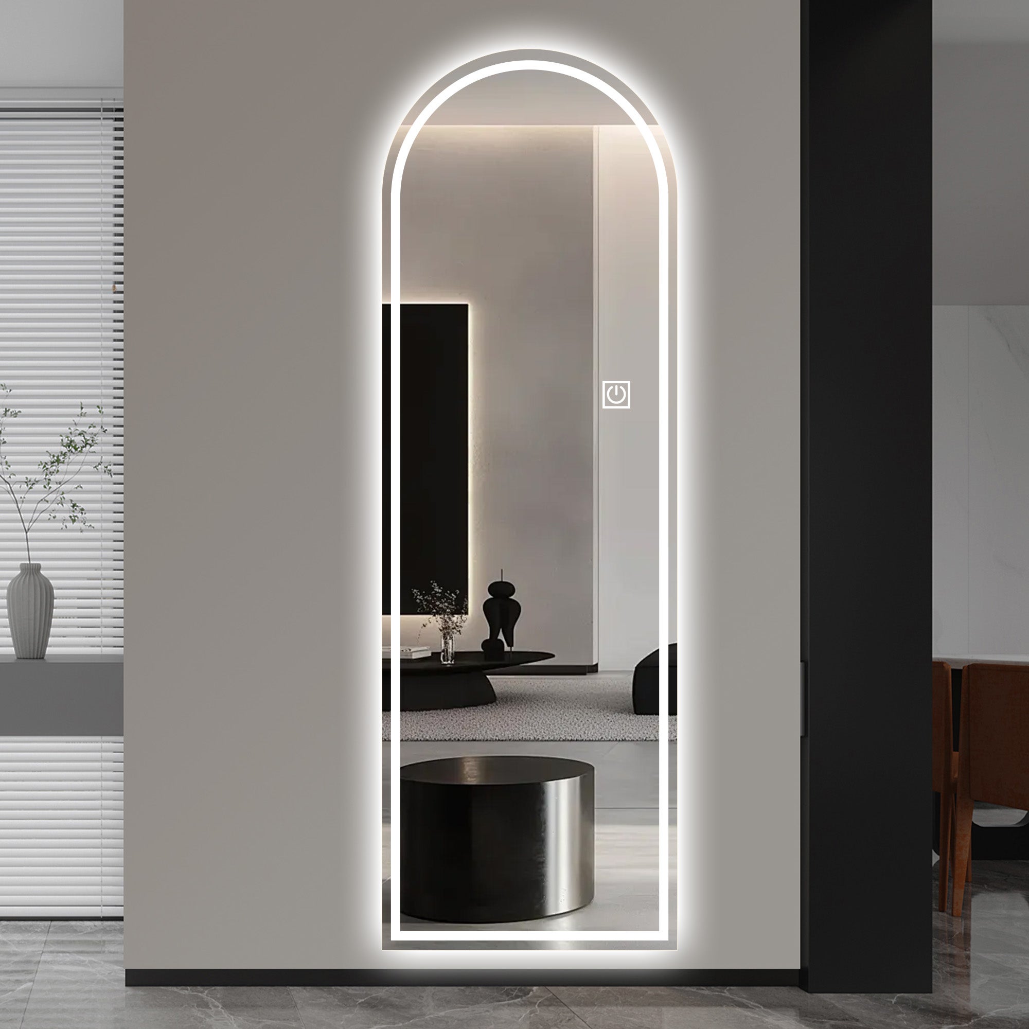 PERTETEY Specchio LED A Figura Intera Con Luce - Nero, Dimmerabile 3 Colori, Da Terra E Parete, Vetro Temperato HD