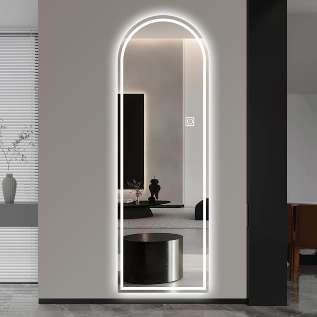 PERTETEY Specchio LED A Figura Intera Con Luce - Nero, Dimmerabile 3 Colori, Da Terra E Parete, Vetro Temperato HD