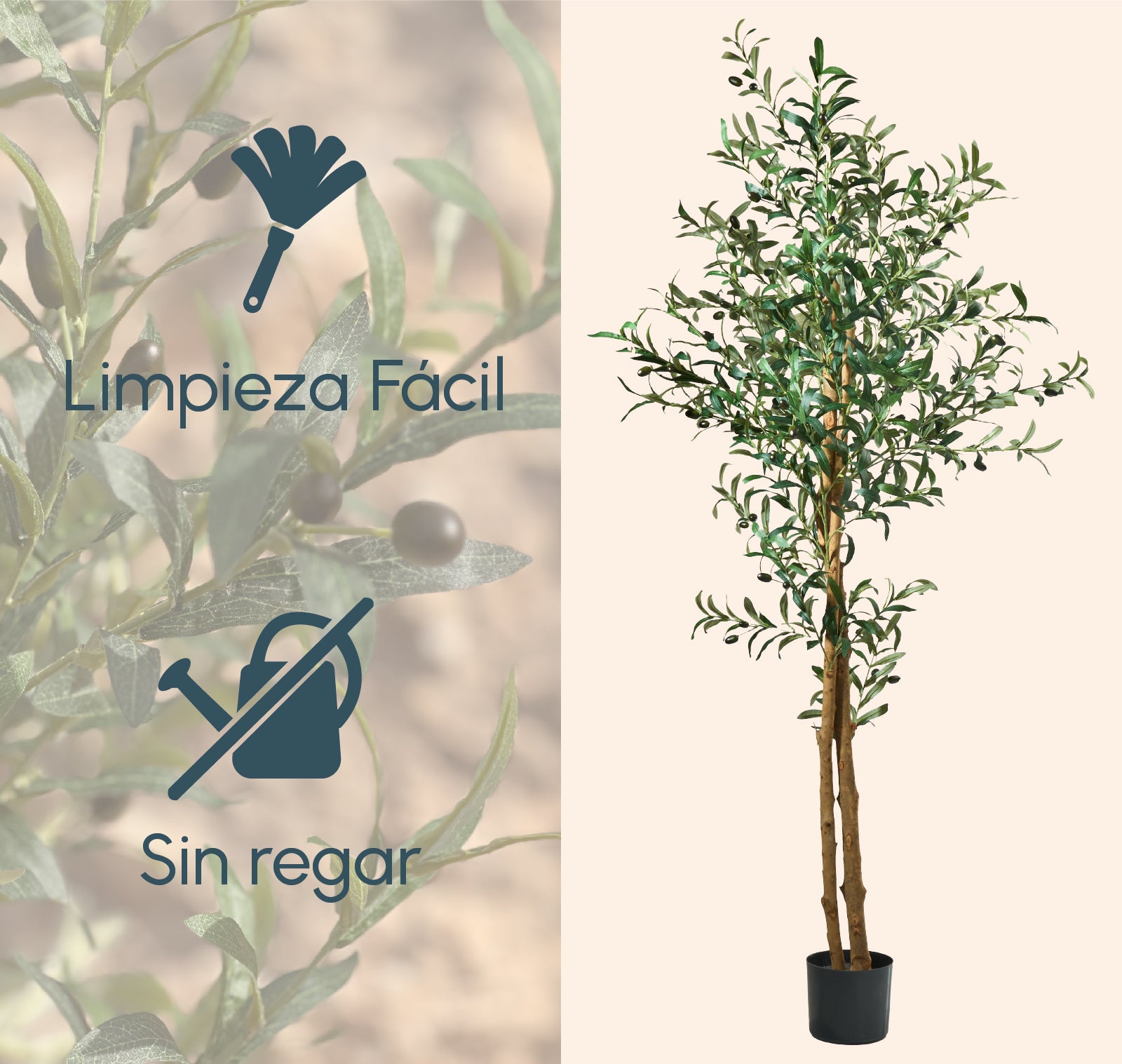 Olivier artificiel 175 cm, Plante décorative avec Feuilles et Olives réalistes pour salon, chambre ou bureau - 9