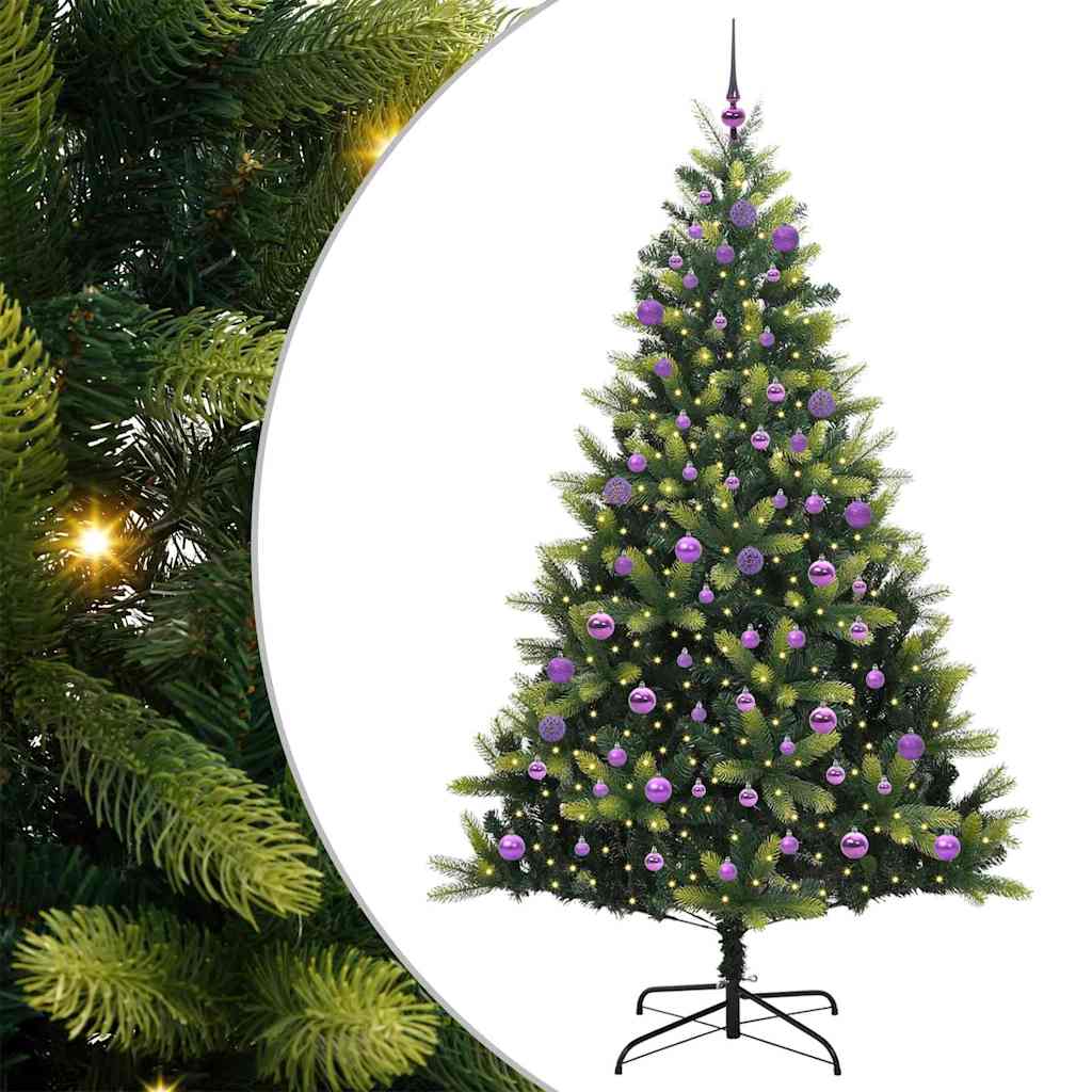 Sztuczna choinka z zawiasami 300 LED Zielony 240 cm PVC i PE