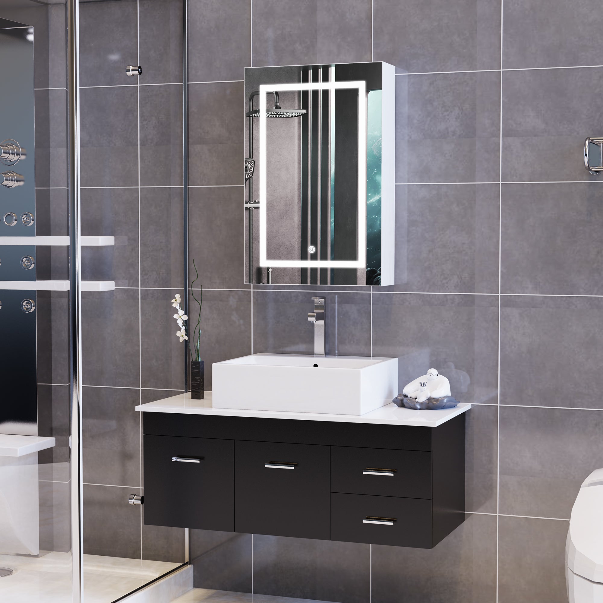 Armoire Murale Salle de Bain avec Miroir et LED,Armoire de Toilette Miroir Meuble Salle de Bain avec Rangement et Étagère Réglable,Blanc,50x70x12.5cm - 8