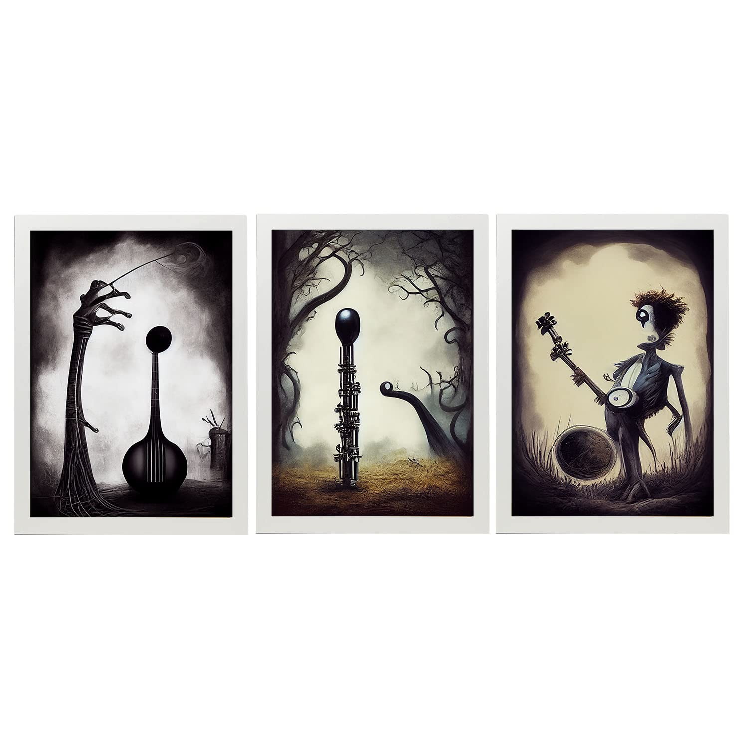 Nacnic set de 3 posters clásica al estilo de t burton ilustraciones de profesiones y oficios inspiradas en arte gótico diseño y a3 marcos blanco