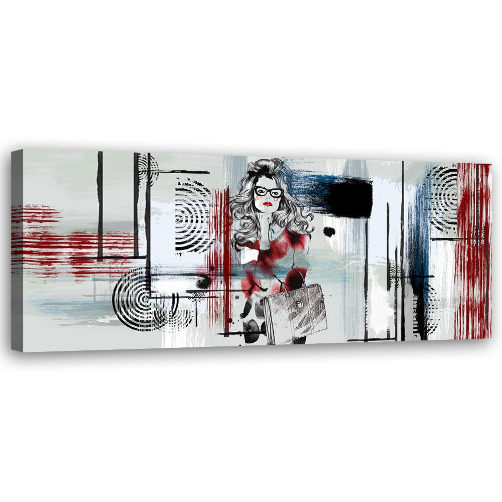Obraz na płótnie, Kobieta w okularach abstrakcja 120x40