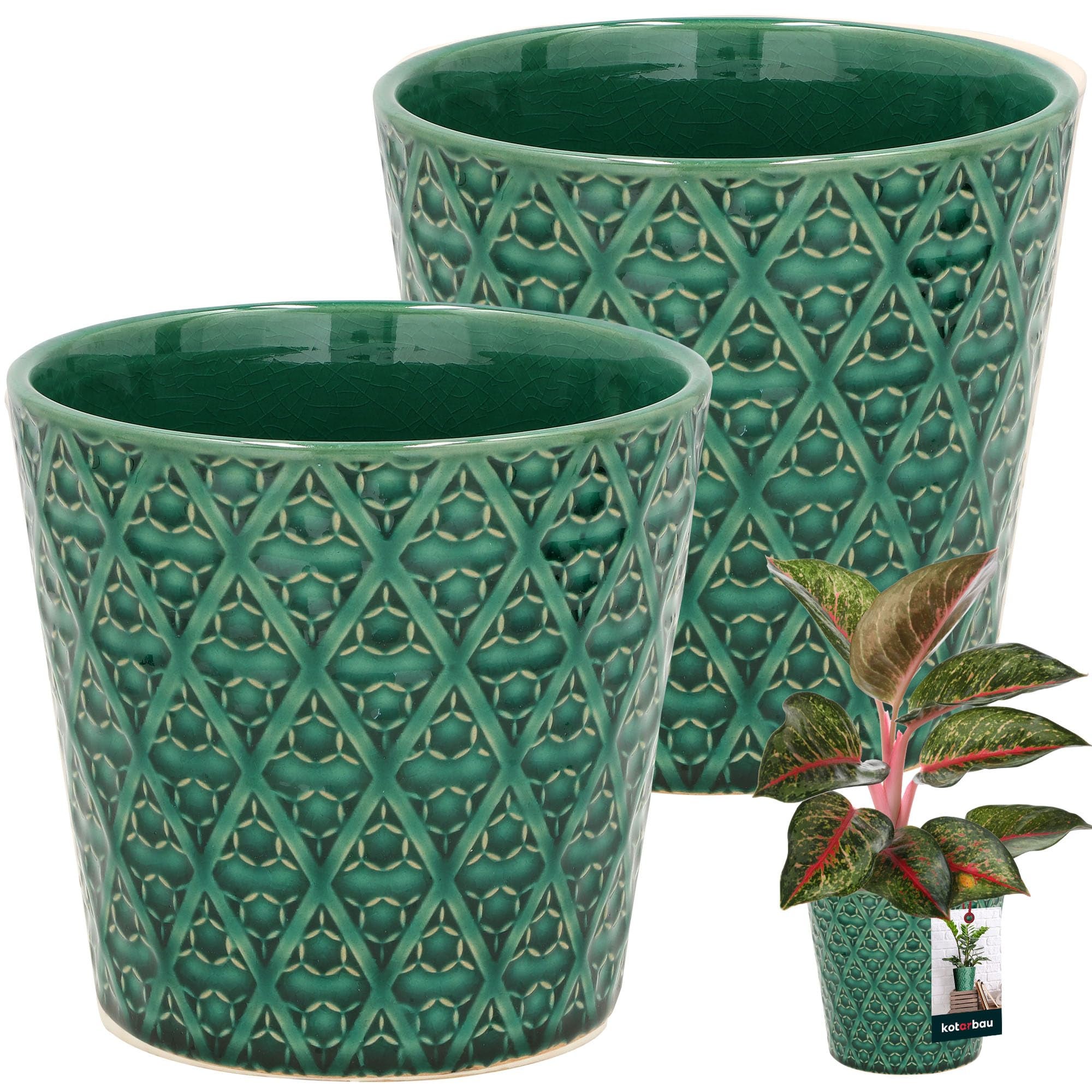 2x donica 12cm doniczka osłonka trapezowa ceramika szkliwiona kwiaty domowa - KOTARBAU