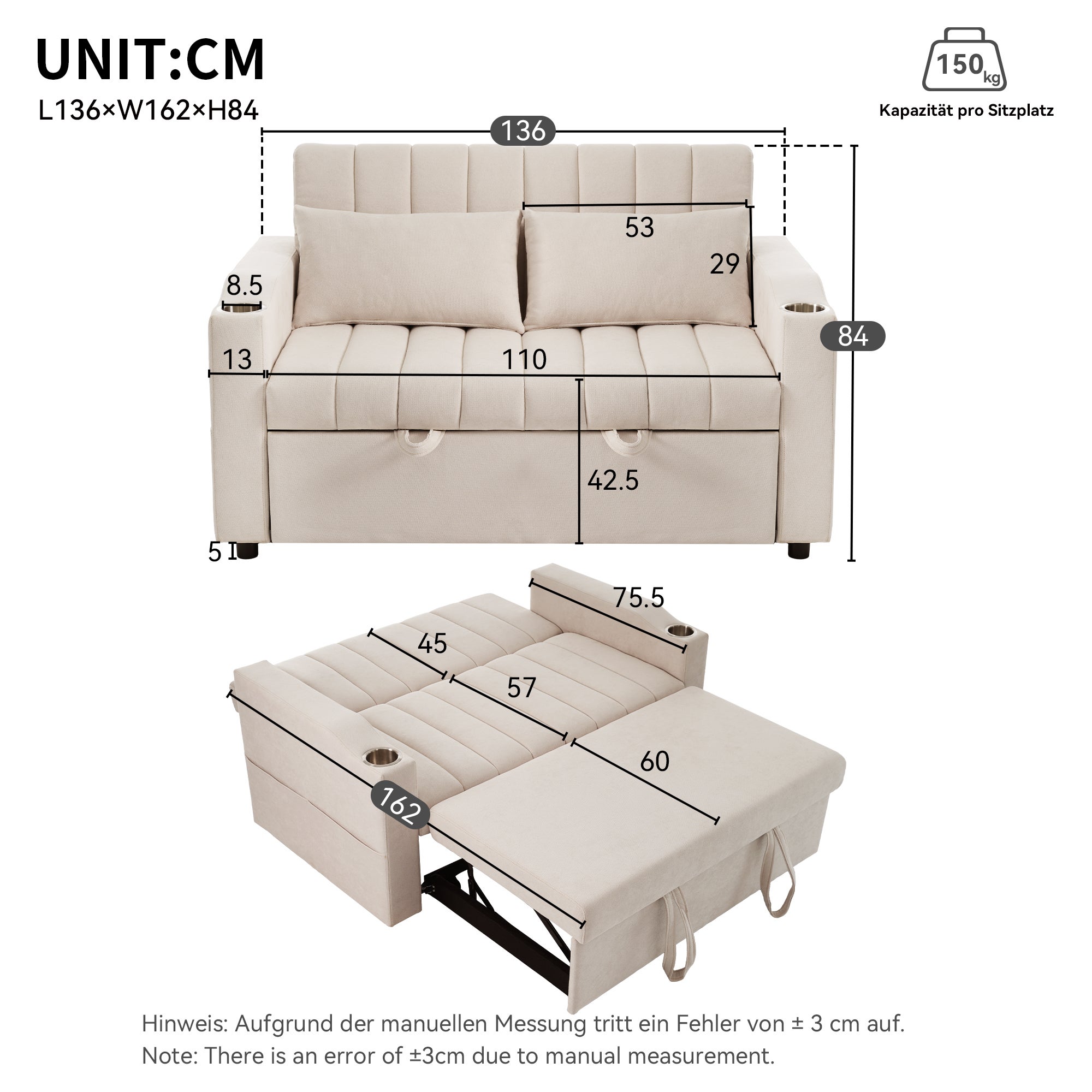 Nowoczesna 2-osobowa sofa z uchwytami na kubki i poduszkami - szara - 9
