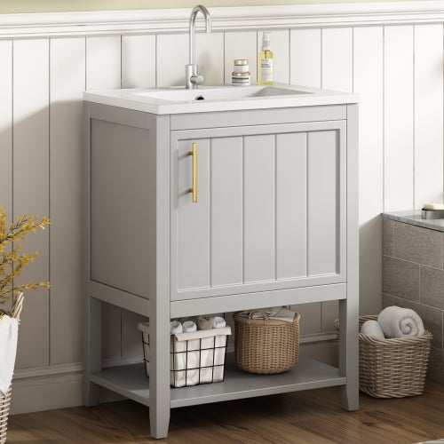 MUEBLES PITARCH | Mobile basso per lavabo, armadietto da bagno, larghezza 60cm, con ruote, 1 porta a sinistra o a destra, Bianco e Rovere Aurora, modello Sintra
