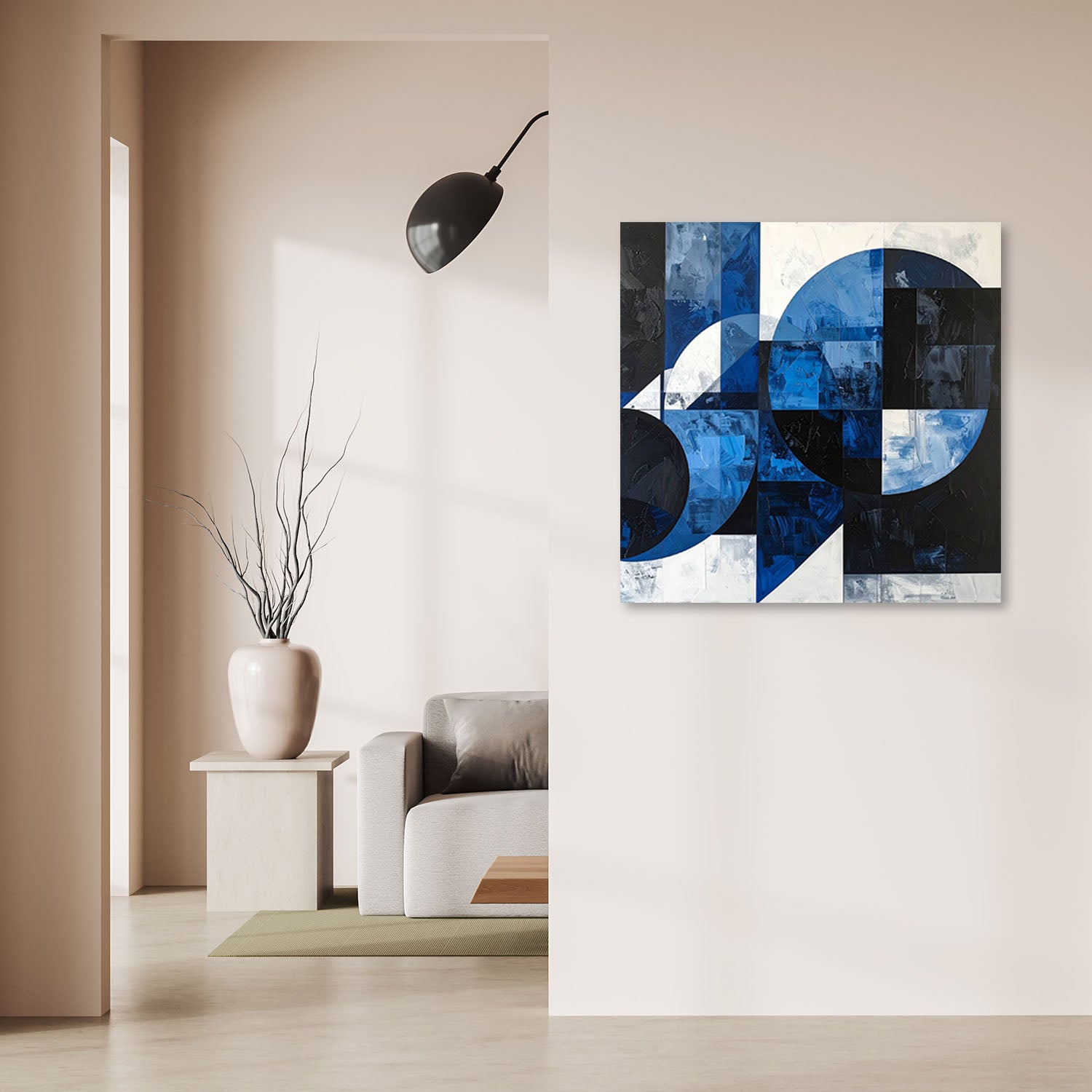 Obraz do salonu jadalni biura, Abstrakcja tekstura koła kształty czarno niebieski 40x40 - 2