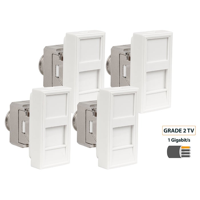 Pack 4 prises RJ45 Cat6 STP Batilec, débit 1 Gbit, format 45x45, garantie 2 ans, installation facile, compatible rénovation et neuf - 4