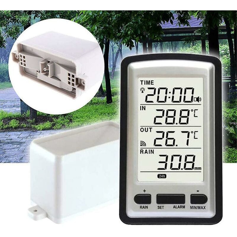 Elektroniczny deszczomierz bezprzewodowy - Wysoka precyzja, temperatura i wilgotność, wyświetlacz cyfrowy, przenośny