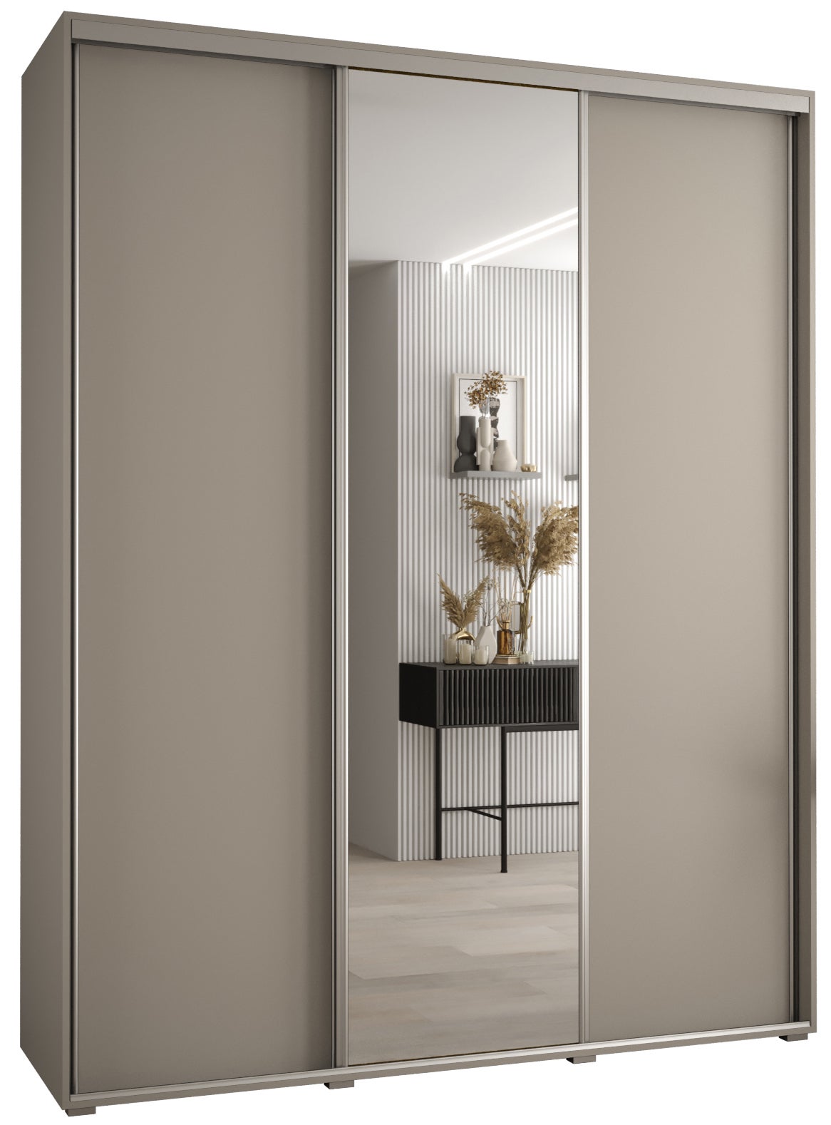 Szafa przesuwna z lustrem wysoka Dakota 3 200 x 45 x 235,2 cm kaszmir + u. Srebrny - Abiks Meble