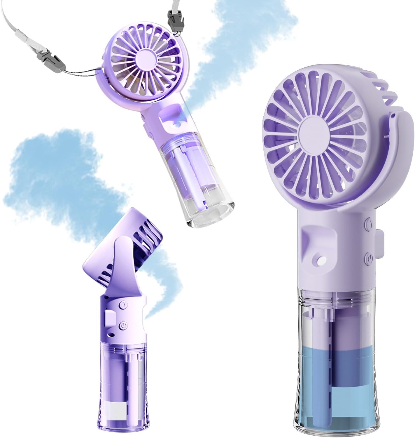 Przenośny wentylator natryskowy, mały, przenośny, 4 prędkości, odpowiedni do podróży, na kemping i na zewnątrz (fioletowy)