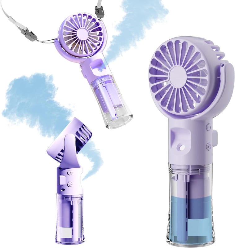 Przenośny wentylator natryskowy, mały, przenośny, 4 prędkości, odpowiedni do podróży, na kemping i na zewnątrz (fioletowy)