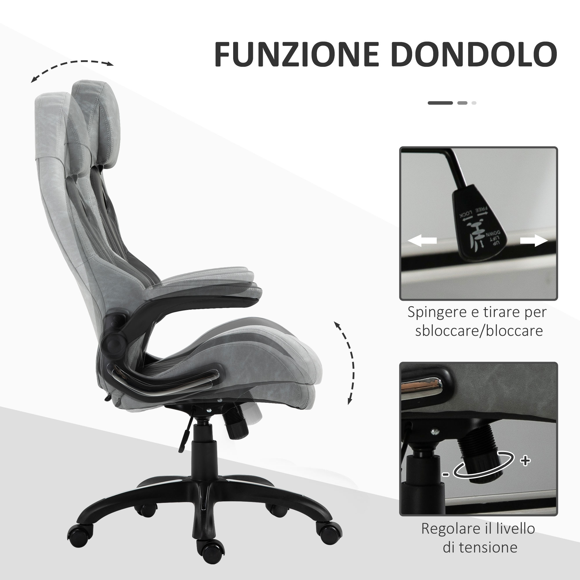 Vinsetto Sedia da Ufficio Poltrona Gaming, Ergonomica con Schienale Alto, Girevole e Altezza Regolabile, Nero e Grigio - 6