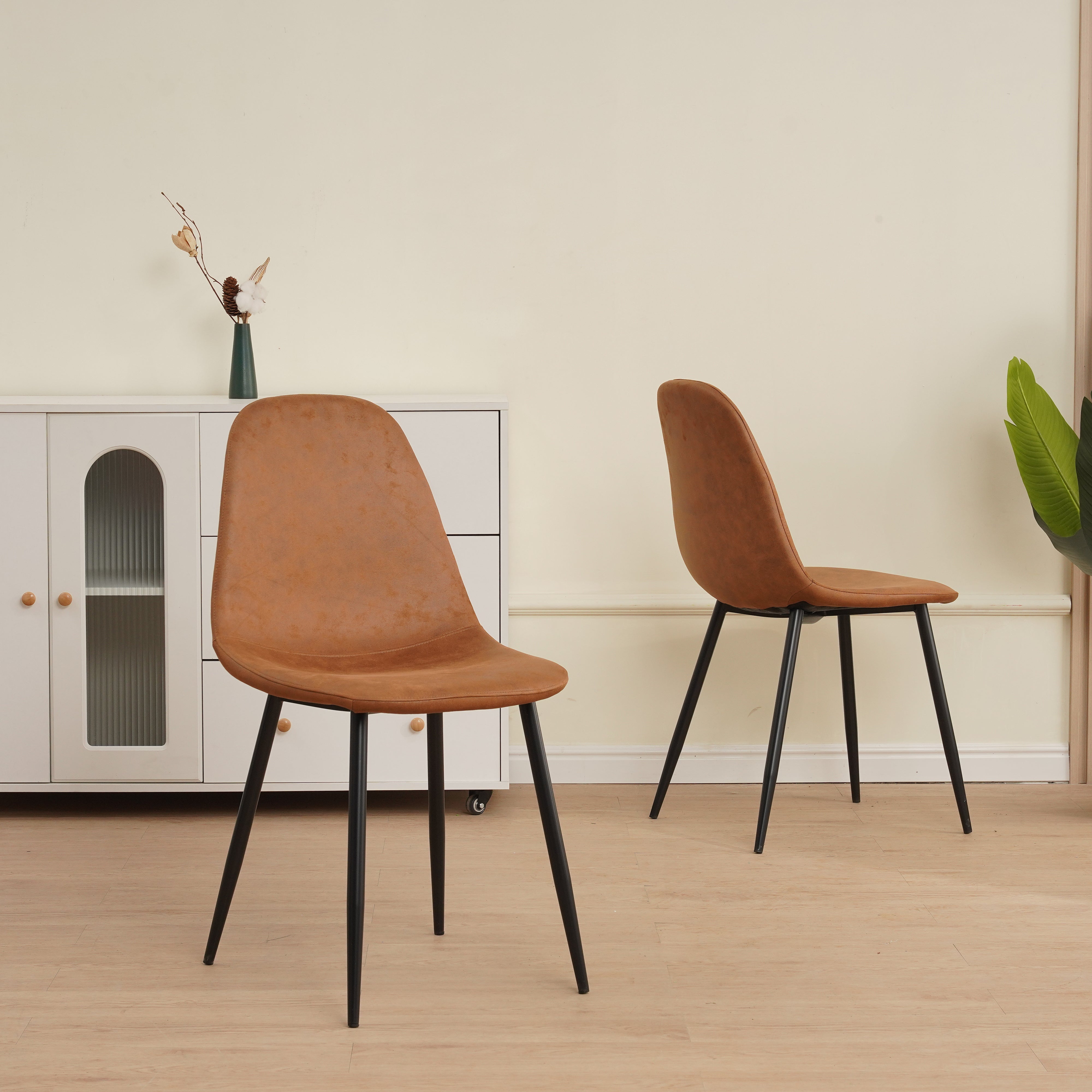 TEENO Lot de 4 chaises de salle à manger, Avec pieds en métal, marron - 5