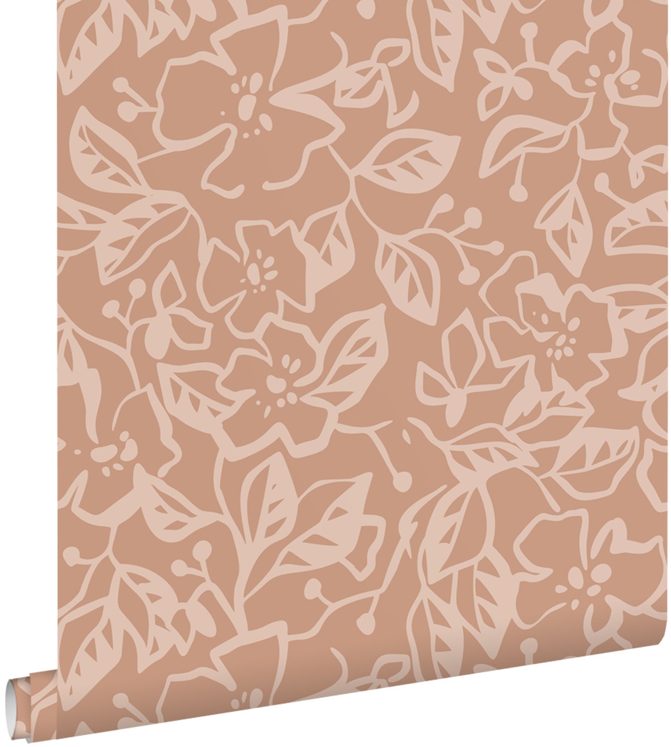 Tapeta liście i kwiaty terakoty różowej - 50 x 900 cm - ESTAHOME
