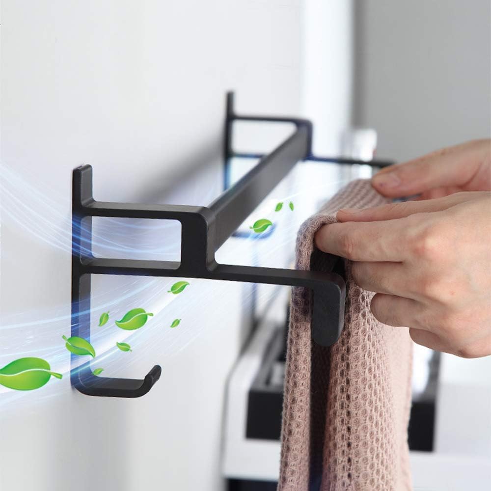 Porta Asciugamani Da Bagno In Alluminio - Set 2 Pezzi Con Ganci Nero Opaco - Foto 11