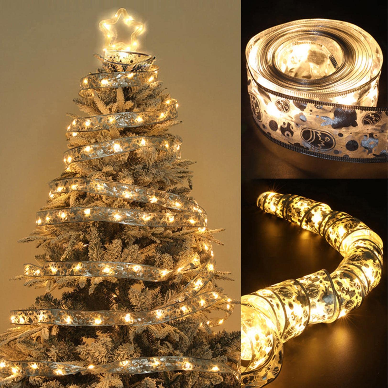 Kinyoda Nastro Luminoso Natale 10M 100 LED Nastro di Natale Luci Natalizie a Nastro Luci Natale Stringa Fata Luci Led Nastro Led per Albero di Natale per Decorazioni Natalizie Interno ed Esterno