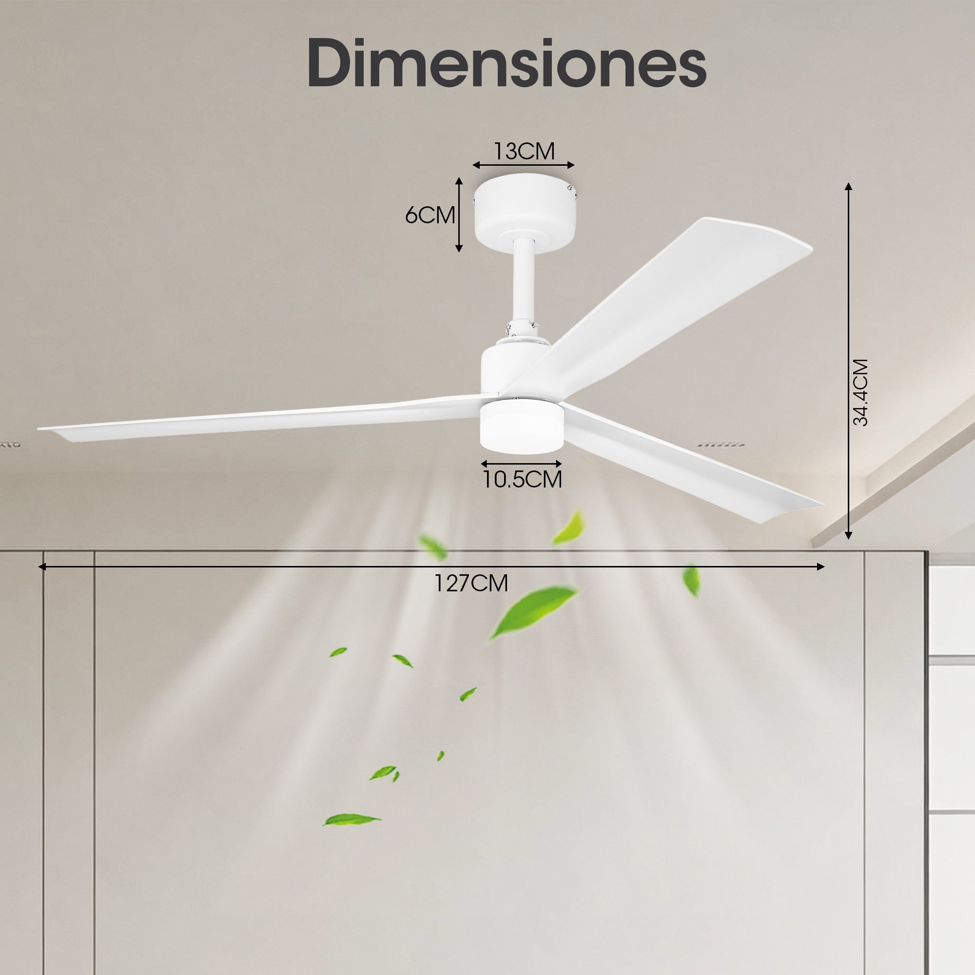 Ventilador de techo con luz Parrot Uncle motor DC silencioso blanco mate 127 cm con mando 6 velocidades invierno-verano - 7