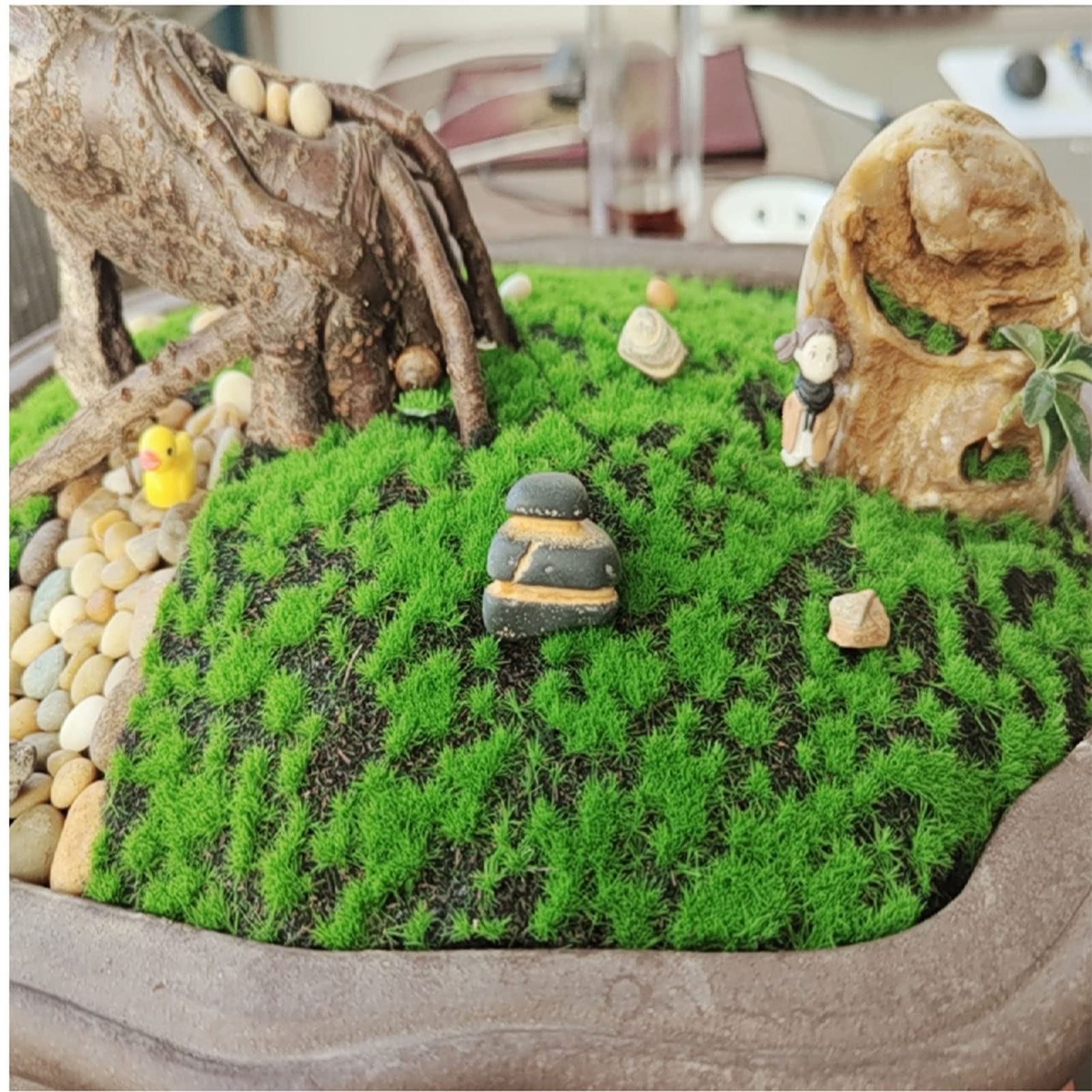 Relvado de musgo artificial, tapete de musgo artificial de 100 x 100 cm, tapete decorativo de relva de musgo falso - 8