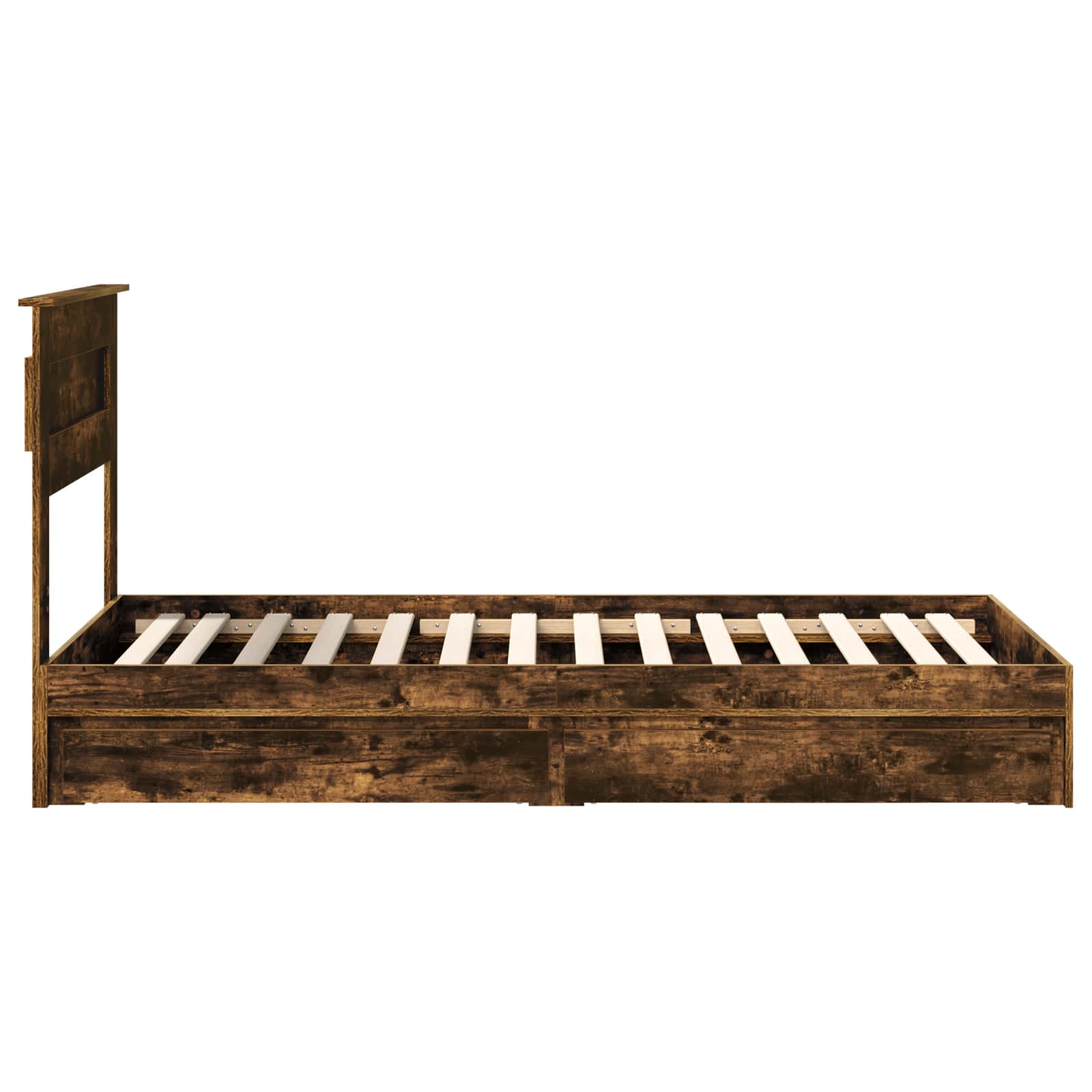 Lit avec rangement, panneau de bois, chêne fumé, pour la chambre, 75 × 190 cm - 9