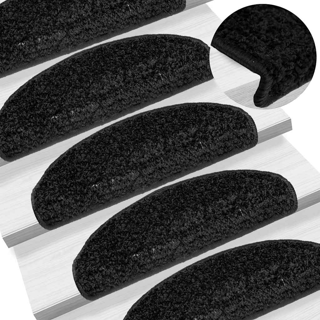 vidaXL Tapis d'escalier 20 pièces 65 x 21 x 4 cm Noir Demi-rond Grand - 6