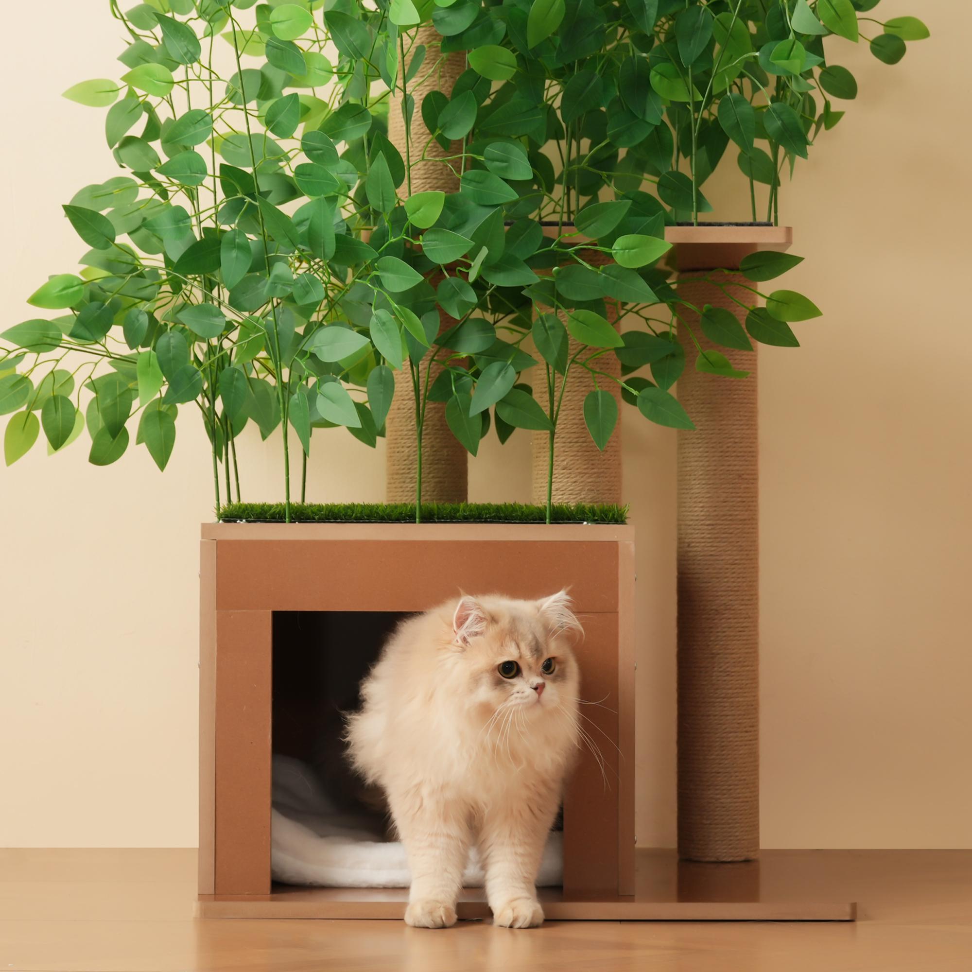 Árvore para gatos 190 cm em forma de árvore com 4 plataformas – Design natural, MDF impermeável e arranhadores para escalar, esconder-se e observar - 3