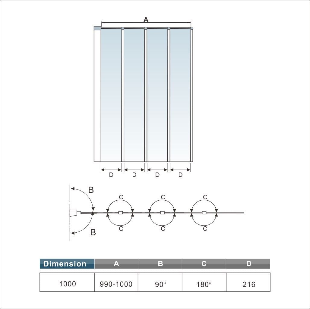 Pare-baignoire pivotant et pliant 100x140cm en verre trempé écran baignoire avec 4 volets Océan - 5
