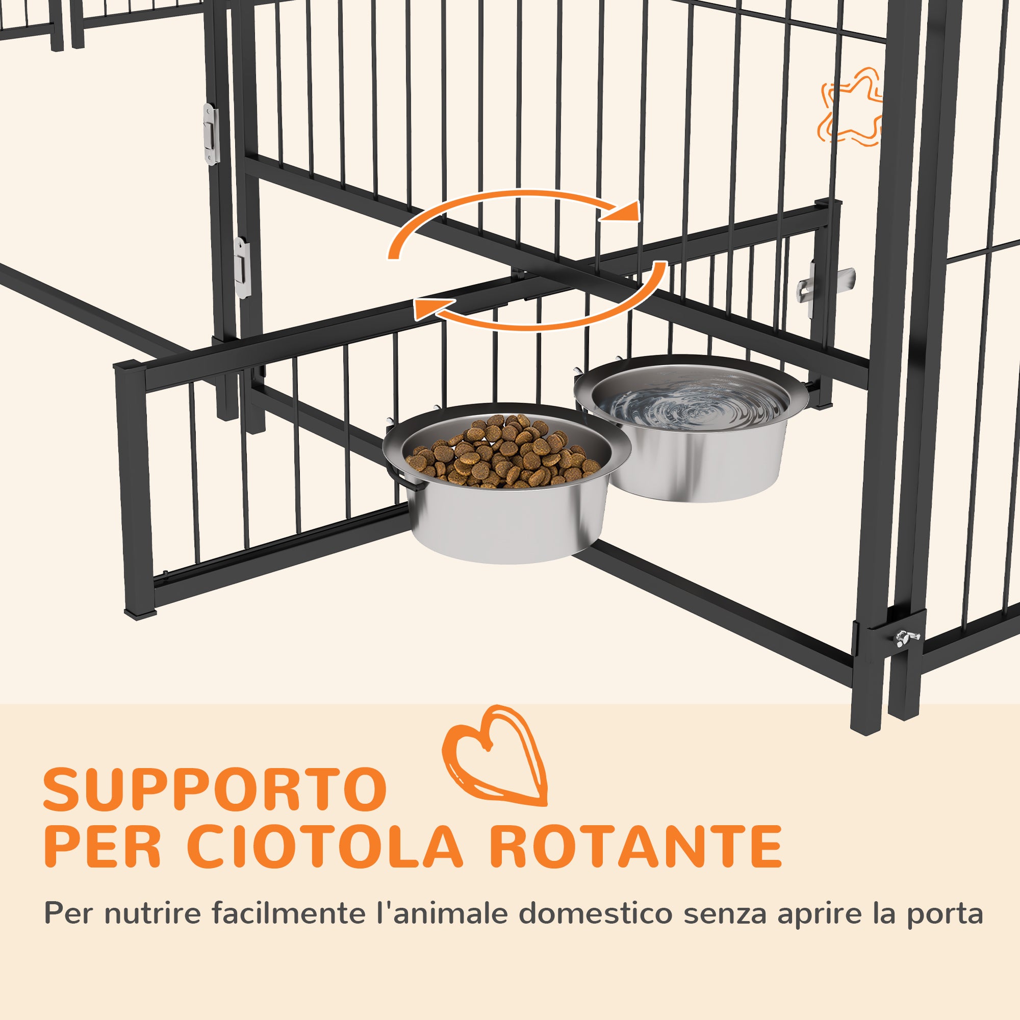 PawHut Recinto per Cani in Metallo e Tessuto Oxford con Porticina per Ciotole, 211x211x151 cm, Nero e Marrone - 6