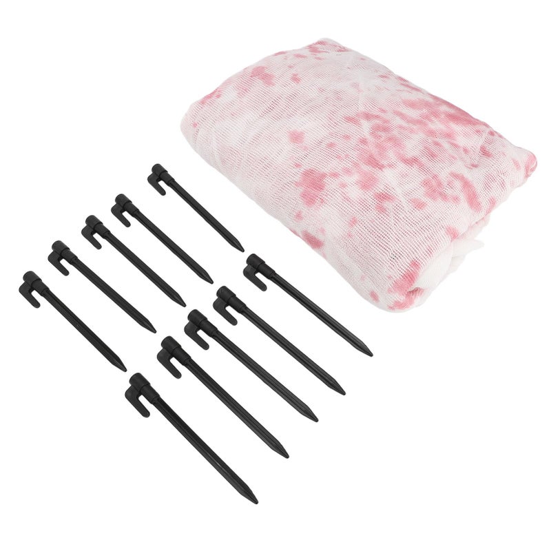 Rozciągliwa, dekoracyjna pajęczyna dużych rozmiarów z 10 szpilkami do mocowania w ziemi, do użytku wewnątrz i na zewnątrz, motyw majowy