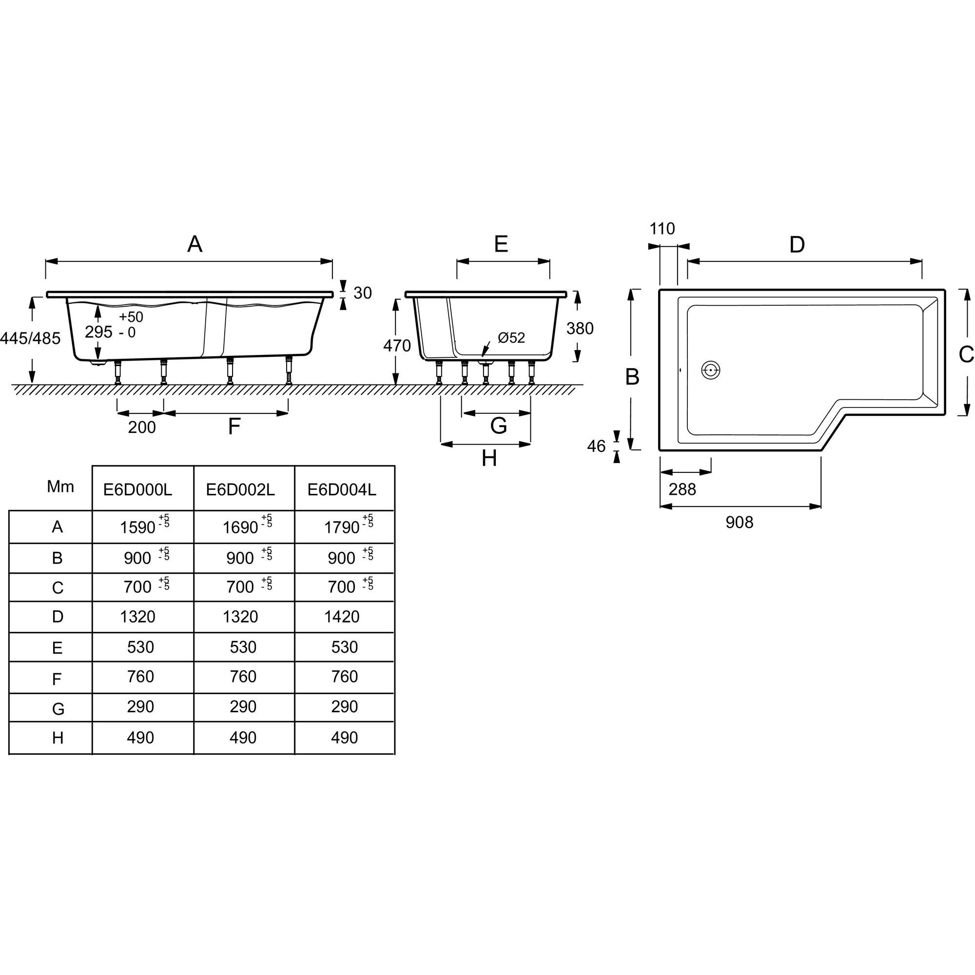 Baignoire bain douche NEO compact 150x80 tête à droite C - JACOB DELAFON - E6D119R-00 - 3
