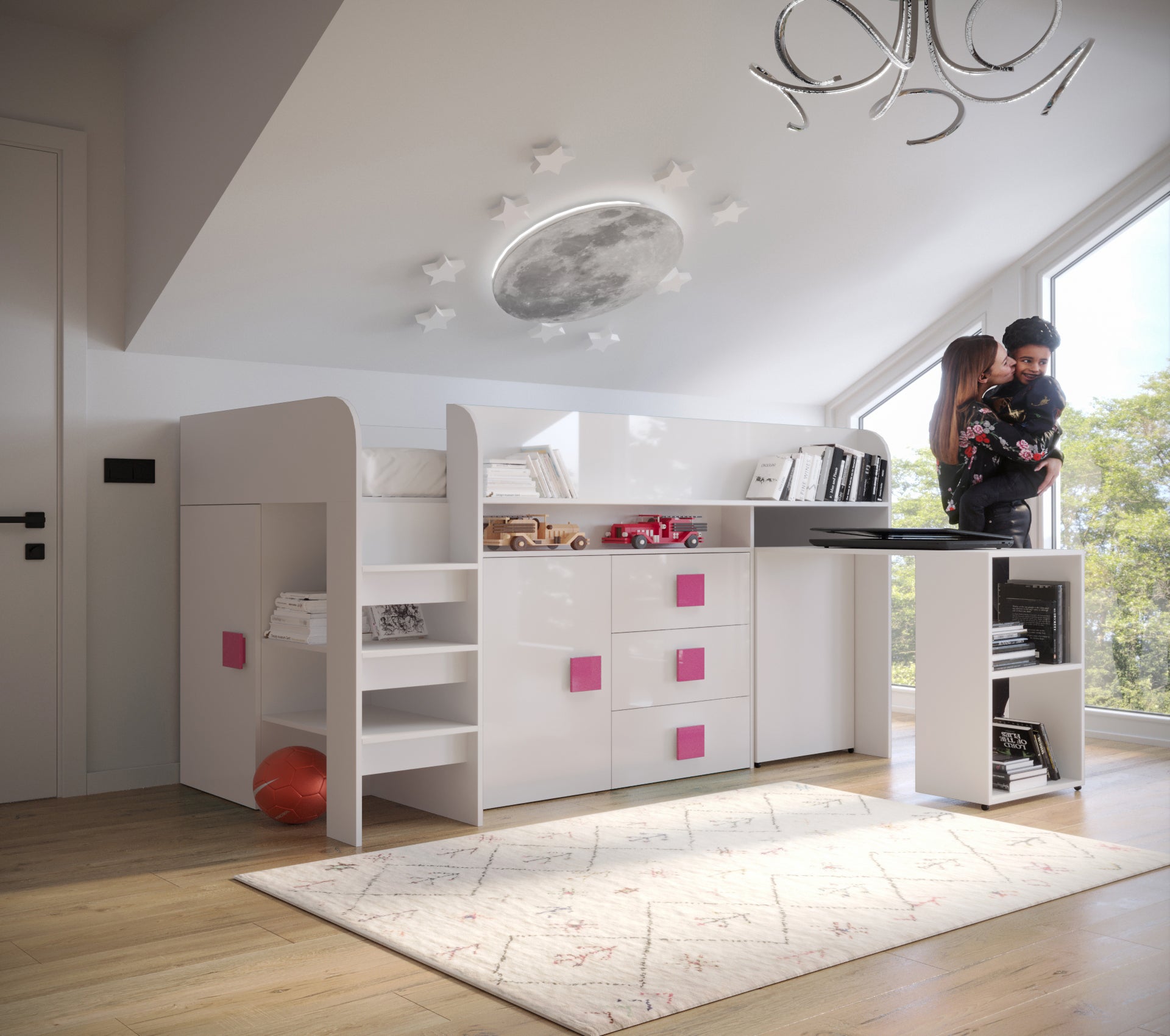 Łóżko piętrowe Antresola TOLEDO 1 biały + biały + różowy - Abiks - 2