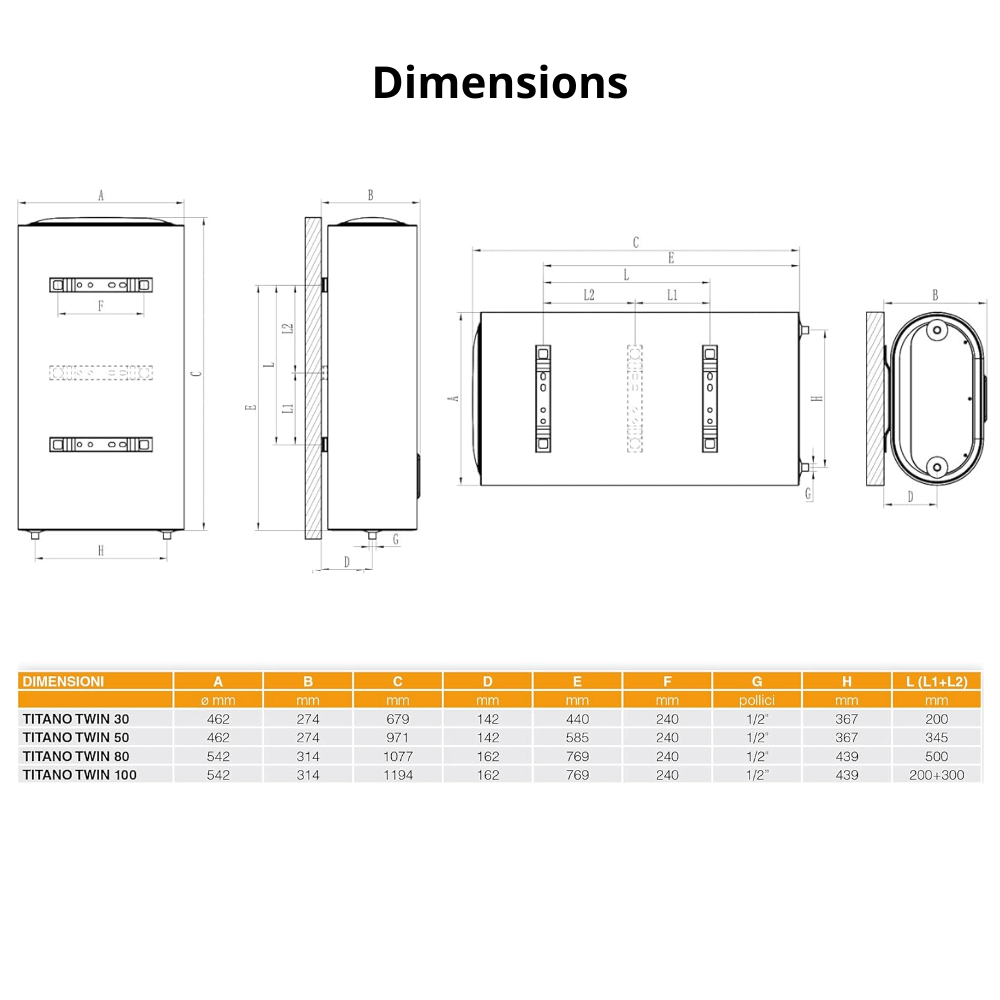 Chauffe-eau électrique plat Titano Twin 100 litres FERROLI - 6