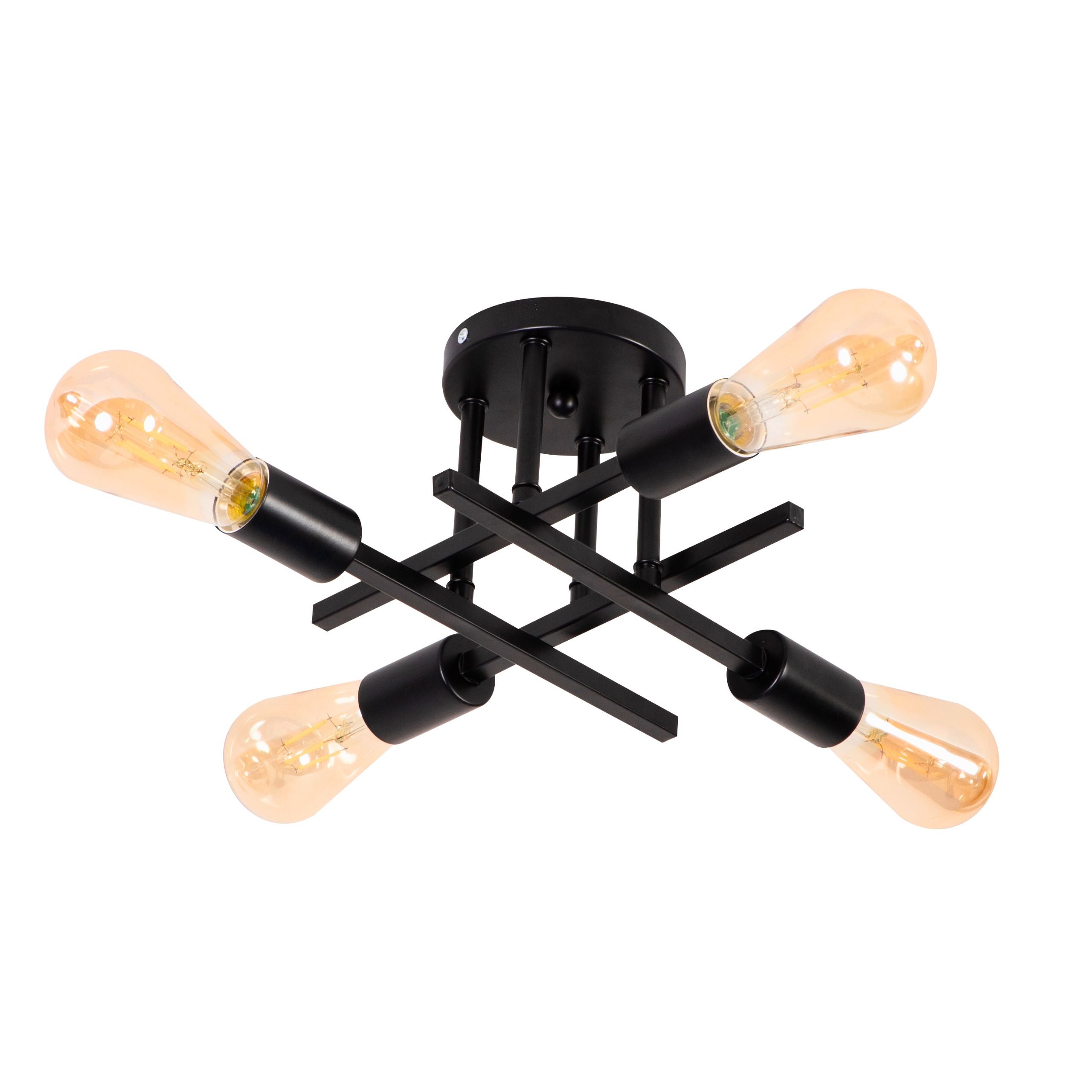 Lampa sufitowa wisząca 4x E27 Czarna LOFT Industrialna Nowoczesna 4 punkty światła metalowa - LEDHOFF