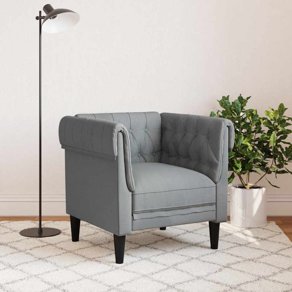 vidaXL Fauteuil Chesterfield gris clair tissu - 4