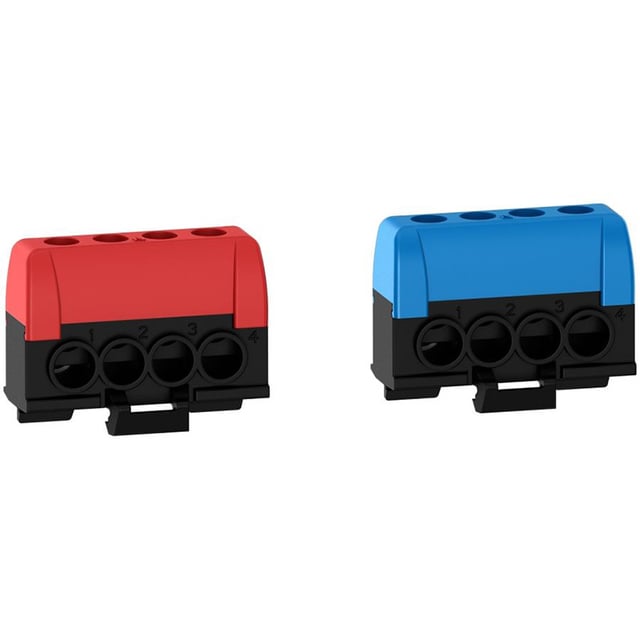 Lot de 2 borniers phase + neutre Schneider Electric - 4x16mm² - Bleu et rouge