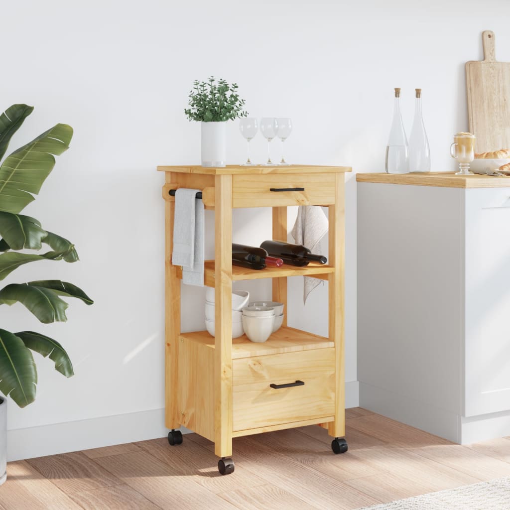 Chariot de cuisine | Chariot de Service | Desserte Cuisine MONZA 48x40x90 cm bois massif de pin CFW38288 - 3
