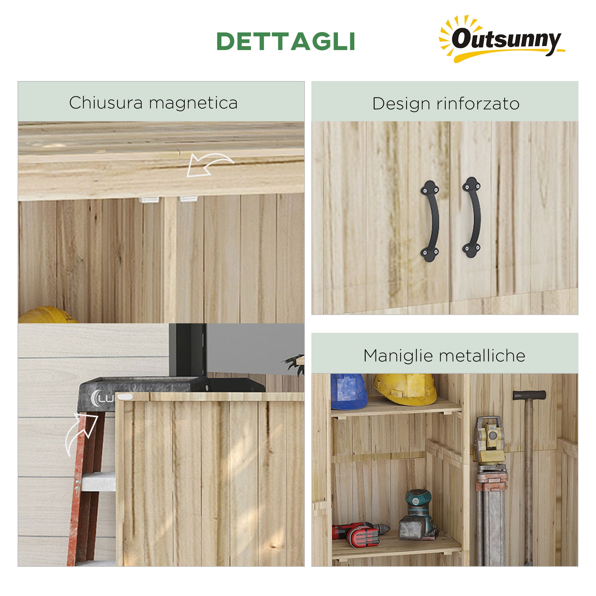 Outsunny Casetta da Giardino in Legno di Abete con 2 Porte e Ripiani, 120x57x183cm, Naturale - 6