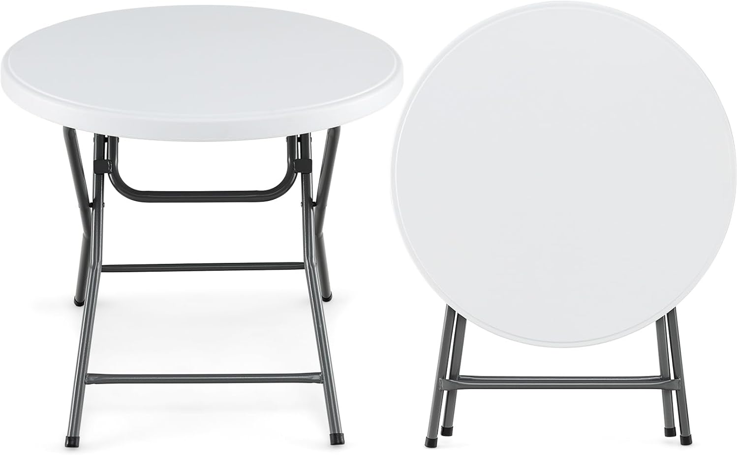 Składany Stół Ogrodowy φ 81 cm, Regały z HDPE, Solidne Metalowe Nogi i Antypoślizgowe Nakładki, do Pikników, Nośność 75 kg