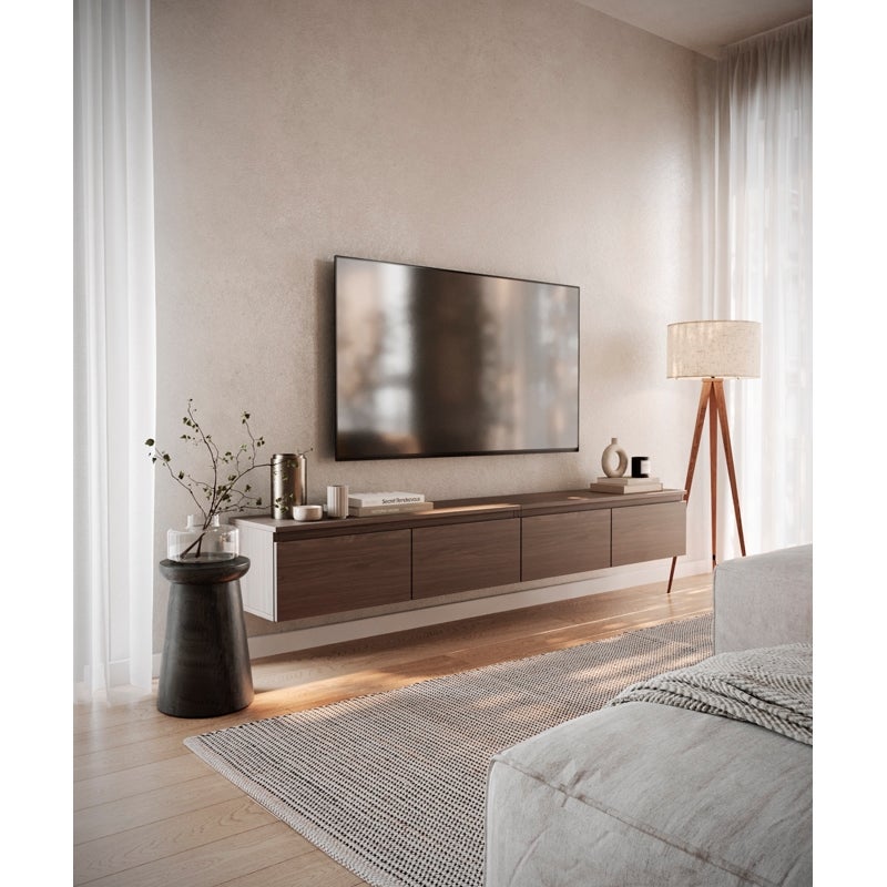 Mobile TV Sospeso 200 cm 4 Ante A Ribalta Noce Scuro Lume - 5