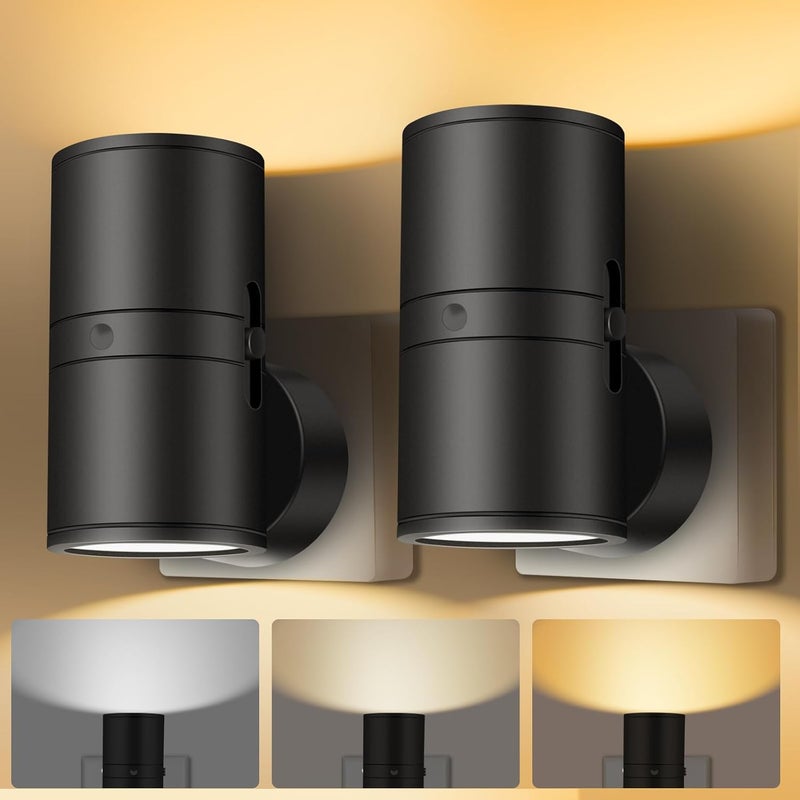 Lampka nocna z czujnikiem, 2 sztuki, trzy temperatury barwowe, regulowana jasność, lampka ścienna wtykana, odpowiednia do sypialni i korytarza