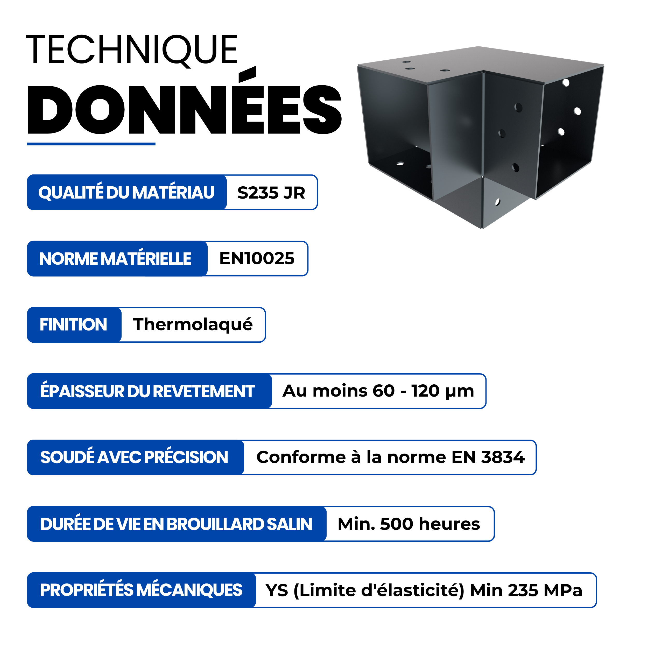 Connecteur de Poteau Y 71x71 mm Thermolaqué Anthracite Pergola Connecteur D’Angle Droit 3 Voies Pavilon Support de Menuiserie DIY GeZu Impex - 4