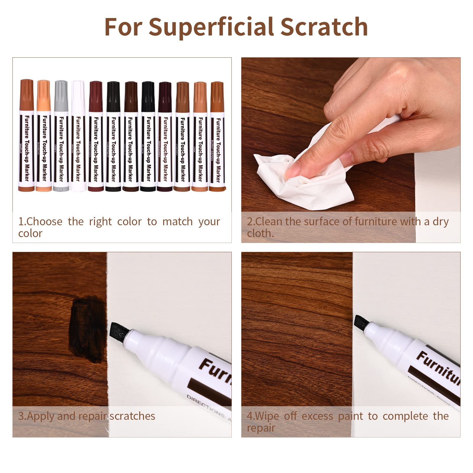Kit de réparation de meubles (25 stylos correcteurs et marqueurs pour meubles) : stylo correcteur et retouches - 3